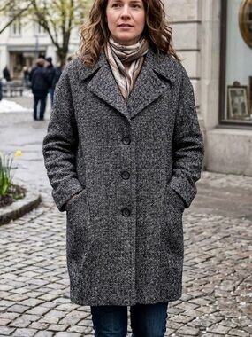 Hilary Radley Salt Pepper Wool Blend Car Coat Overcoat Parisian Quite Luxury